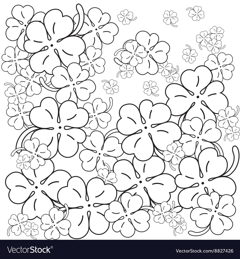 Adult coloring book page four leaf clovers hand vector image