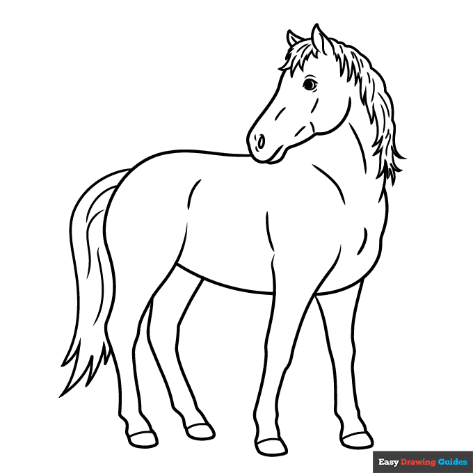 Easy realistic horse coloring page easy drawing guides