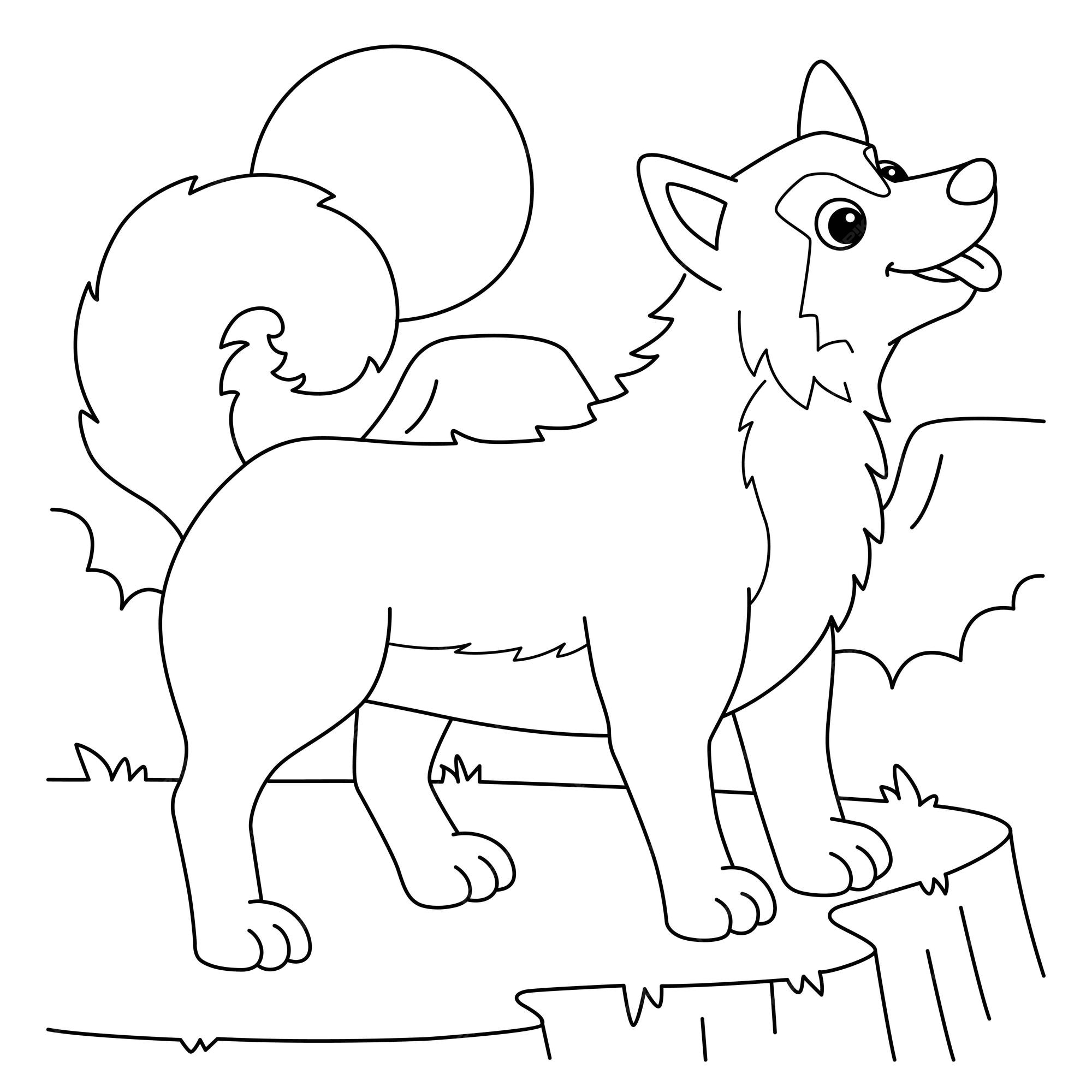 Premium vector siberian husky dog coloring page for kids