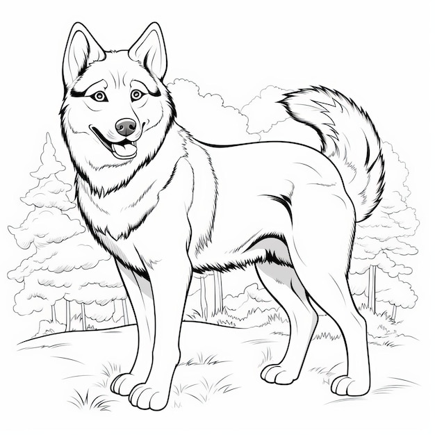 Premium ai image realistic scenery coloring pages of a soviet husky dog