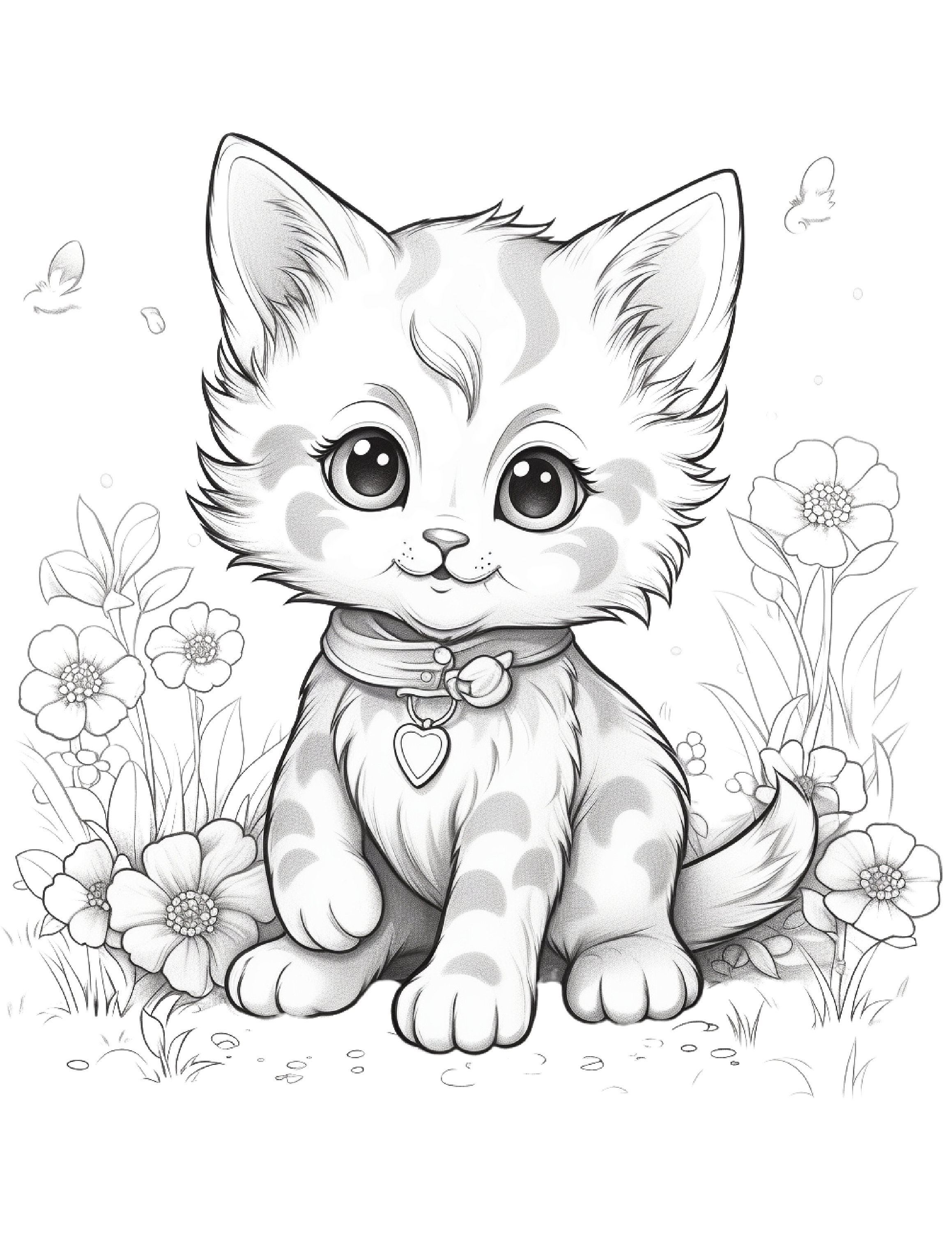 Five cute kittens coloring sheets for instant download