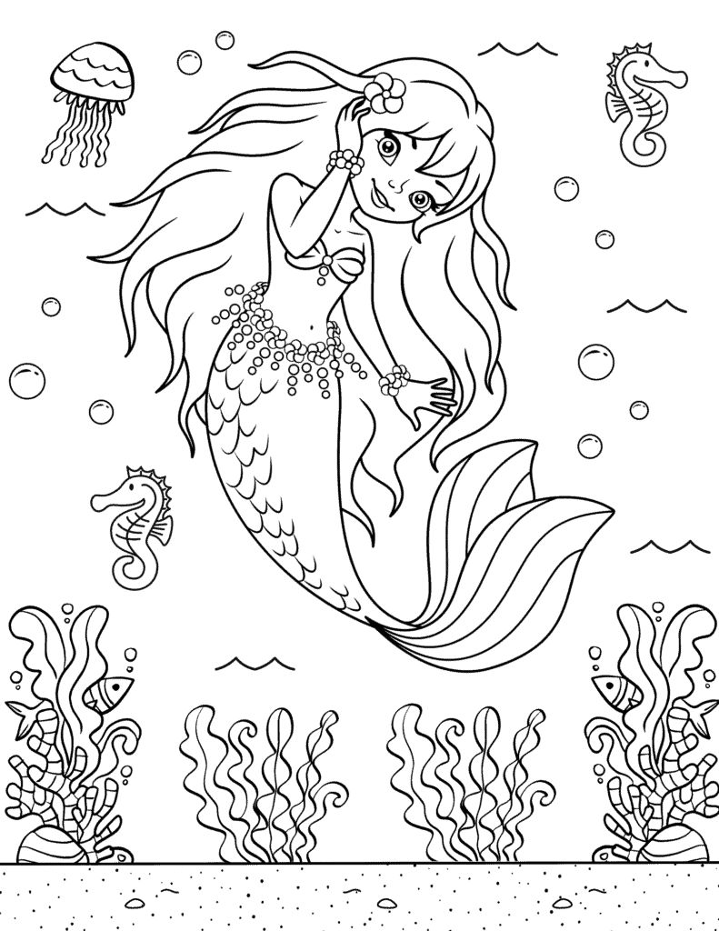 Free printable mermaid coloring pages for kids