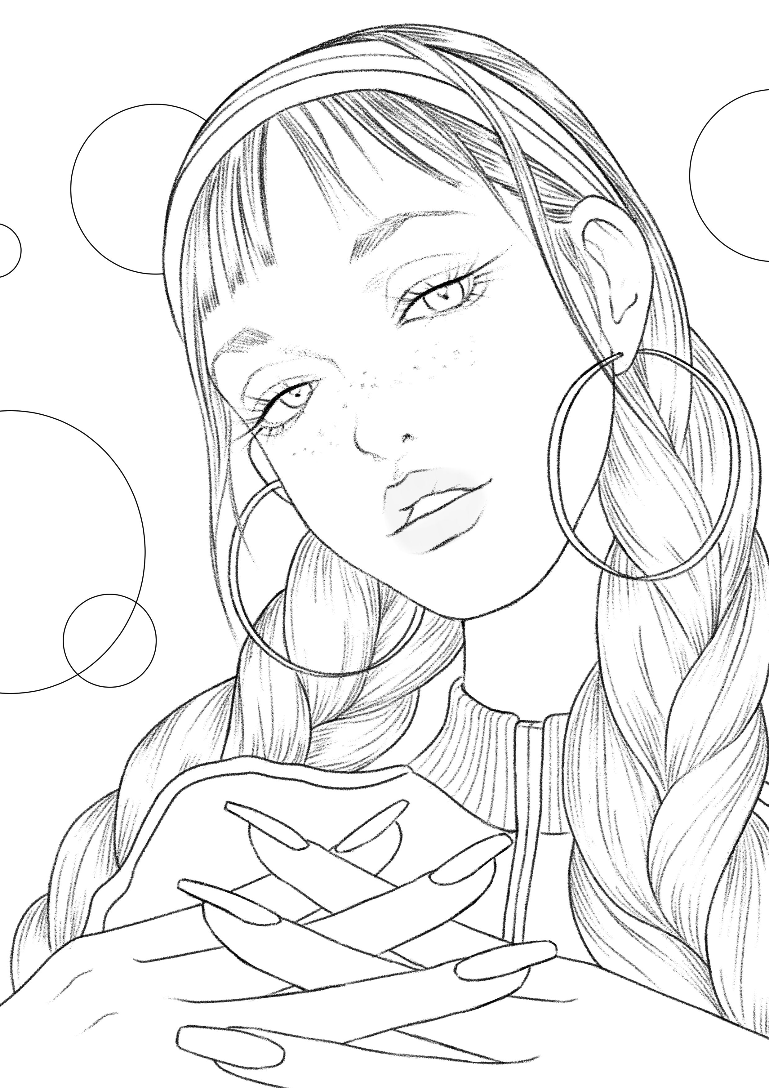 Retro girl coloring page for adults printable coloring page