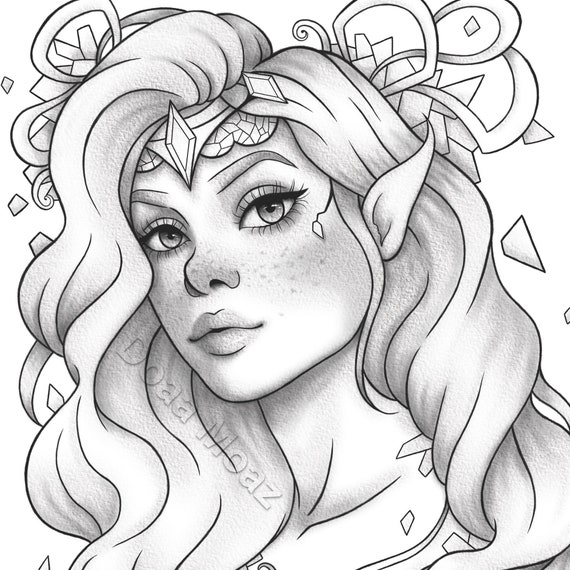 Adult coloring page fantasy girl portrait
