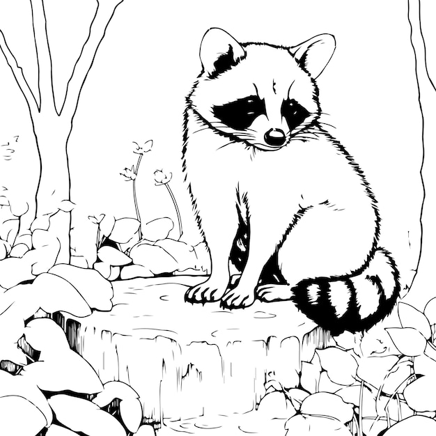 Premium vector raccoon coloring page