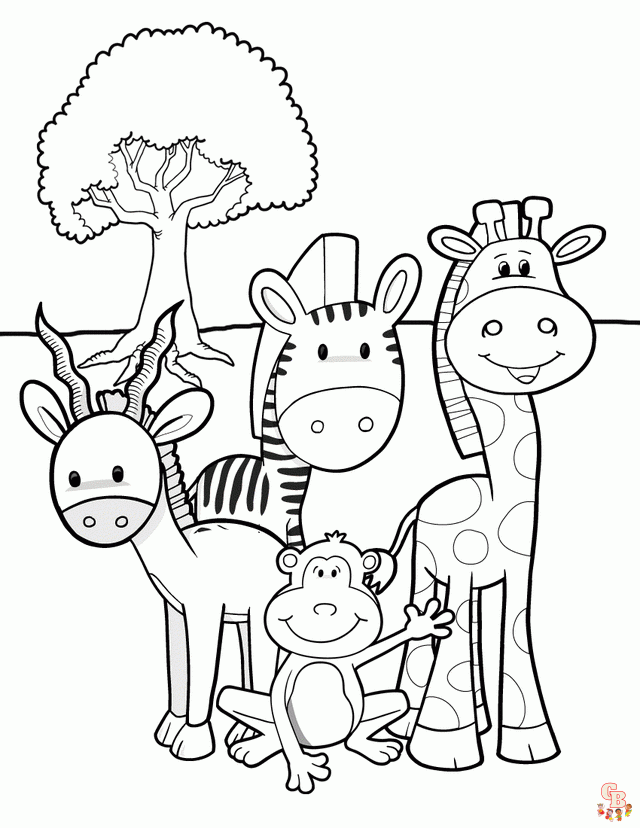 Jungle animals coloring pages free for kids
