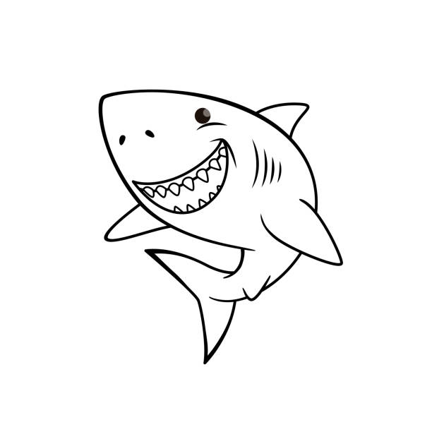 Vector illustration of shark isolated on white background for kids coloring book stock illustration