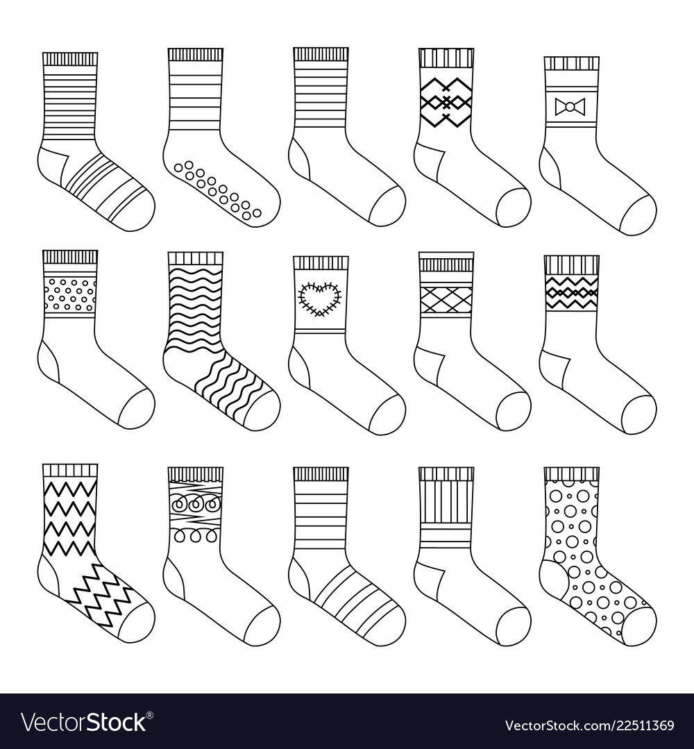 Flat design socks set coloring book royalty free vector