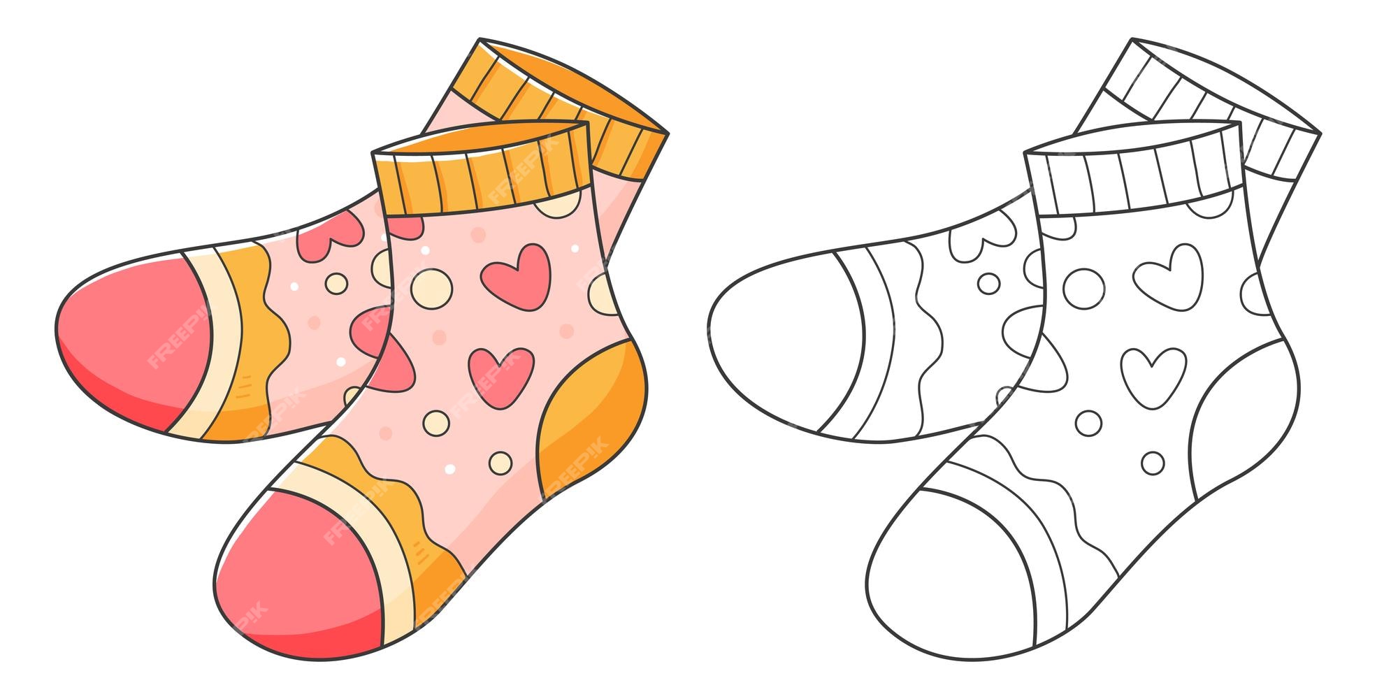 Premium vector a pair of socks coloring book with coloring example for kids coloring page with socks