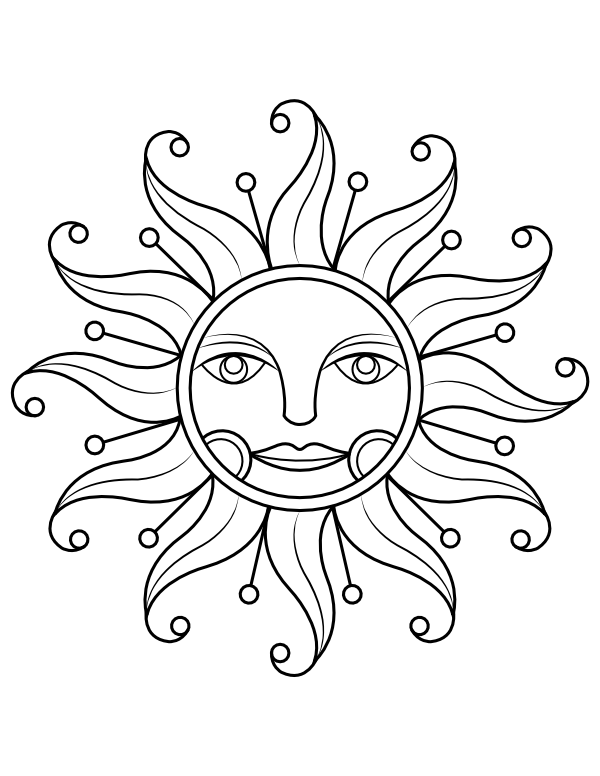 Printable victorian sun coloring page