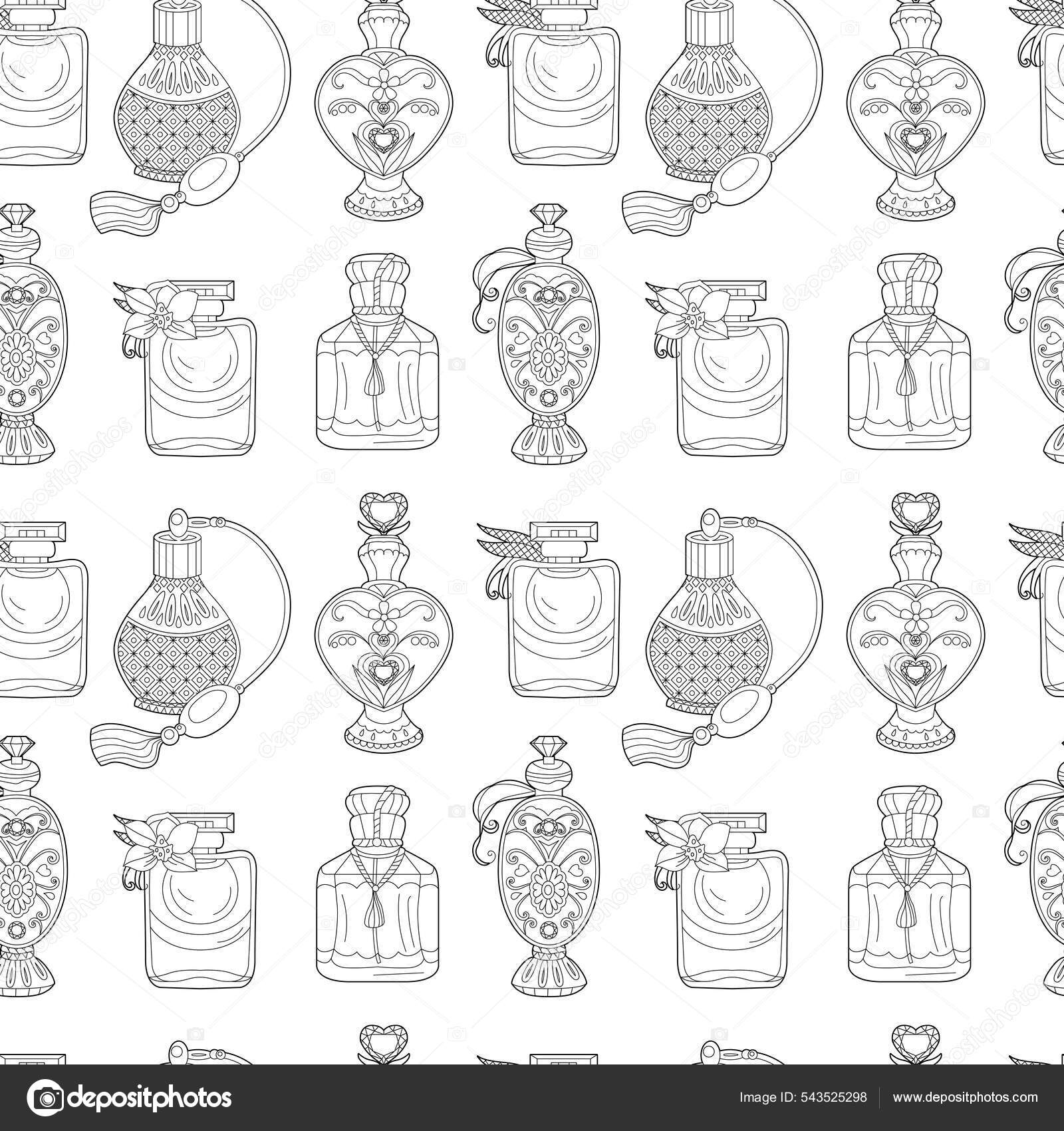 Seamless background monochrome perfume bottles endless texture different fragrance coloring stock vector by nurrka