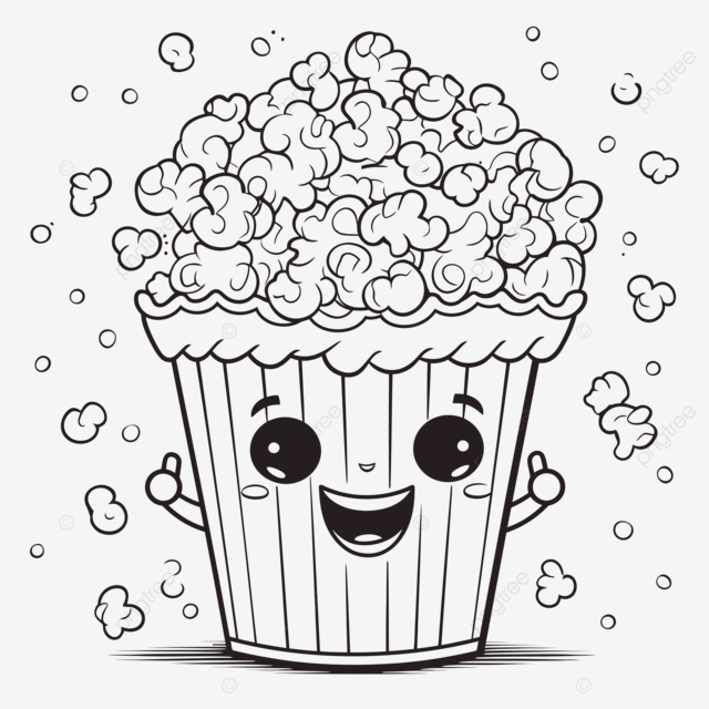The cartoon popcorn coloring page with cute smile and popcorn bucket coloring pages outline sketch drawing vector car drawing cartoon drawing wing drawing png and vector with transparent background for free download