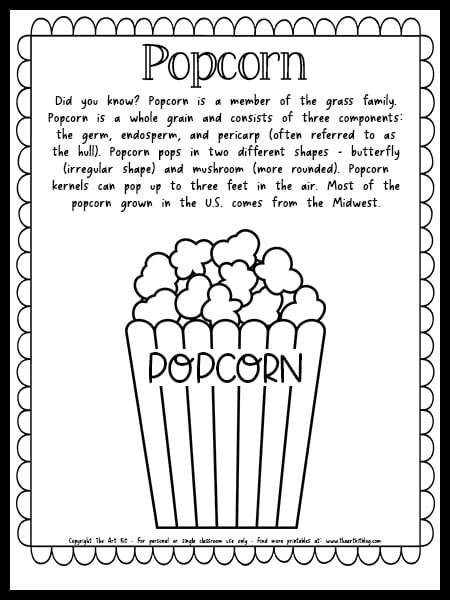 Popcorn coloring page with fun facts free printable â the art kit
