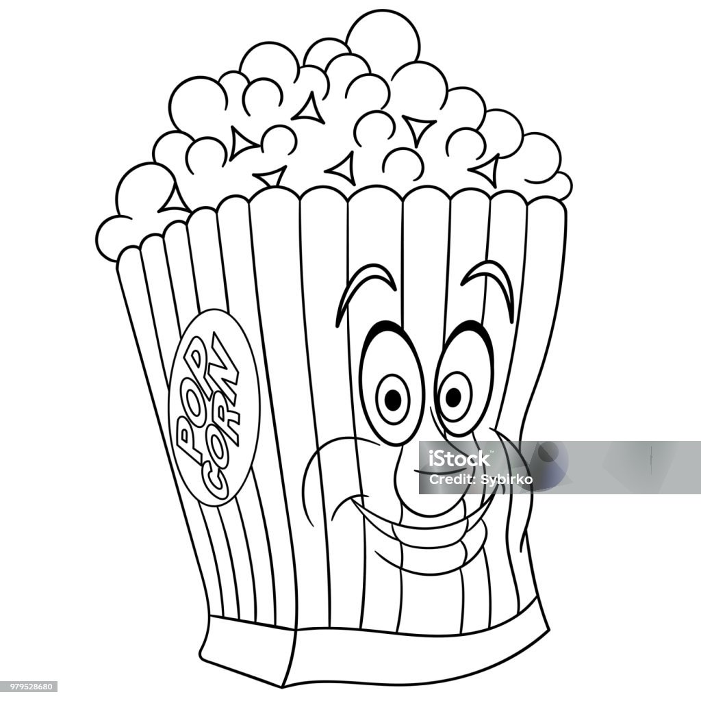 Coloring page of popcorn stock illustration