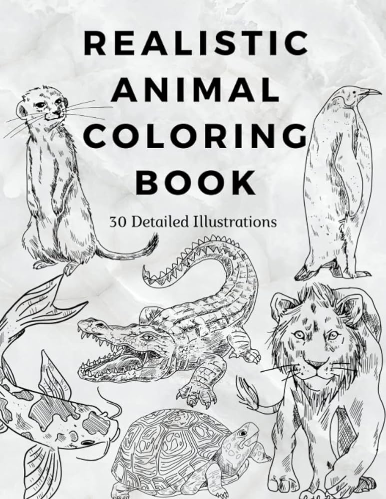 Animal Coloring Pages Adults Kids, Instant Download, Grayscale