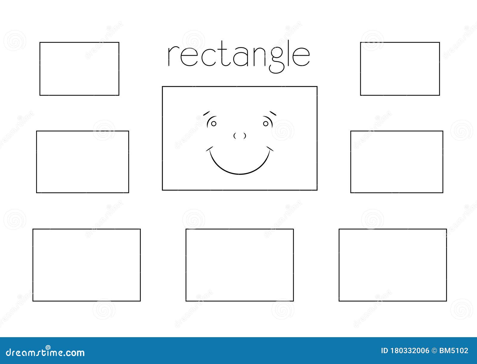 Basic shapes coloring page for kids cartoon rectangle with face stock illustration