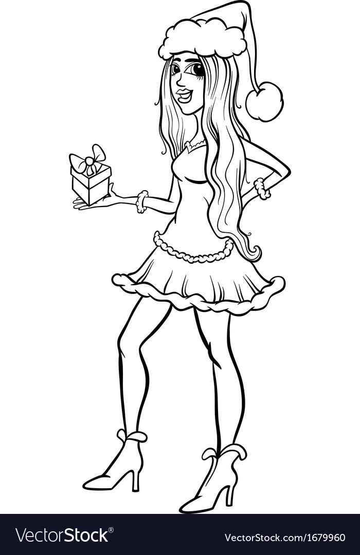 Girl santa claus coloring page royalty free vector image