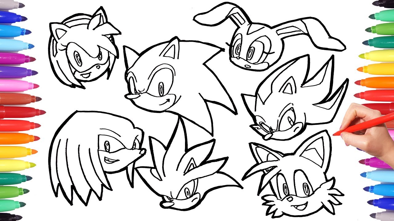 Sonic the hedgehog coloring pages watch how to draw all sonic characters faces cartoon coloring