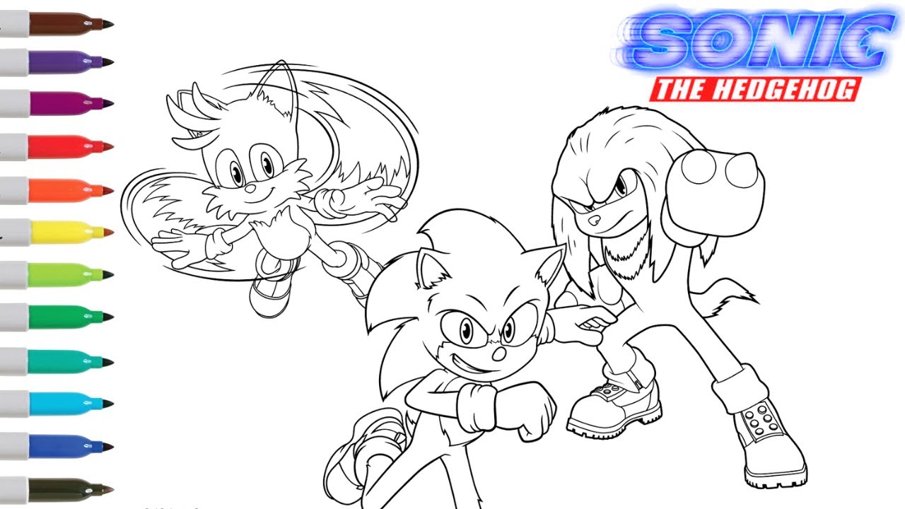 Sonic the hedgehog coloring book page sonic knuckles tails sonic the hedgehog movie
