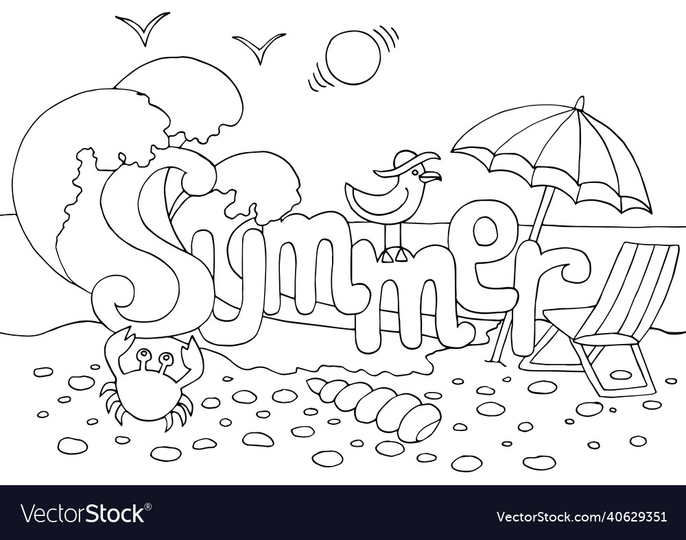 Hand drawn coloring page on summer theme vector image