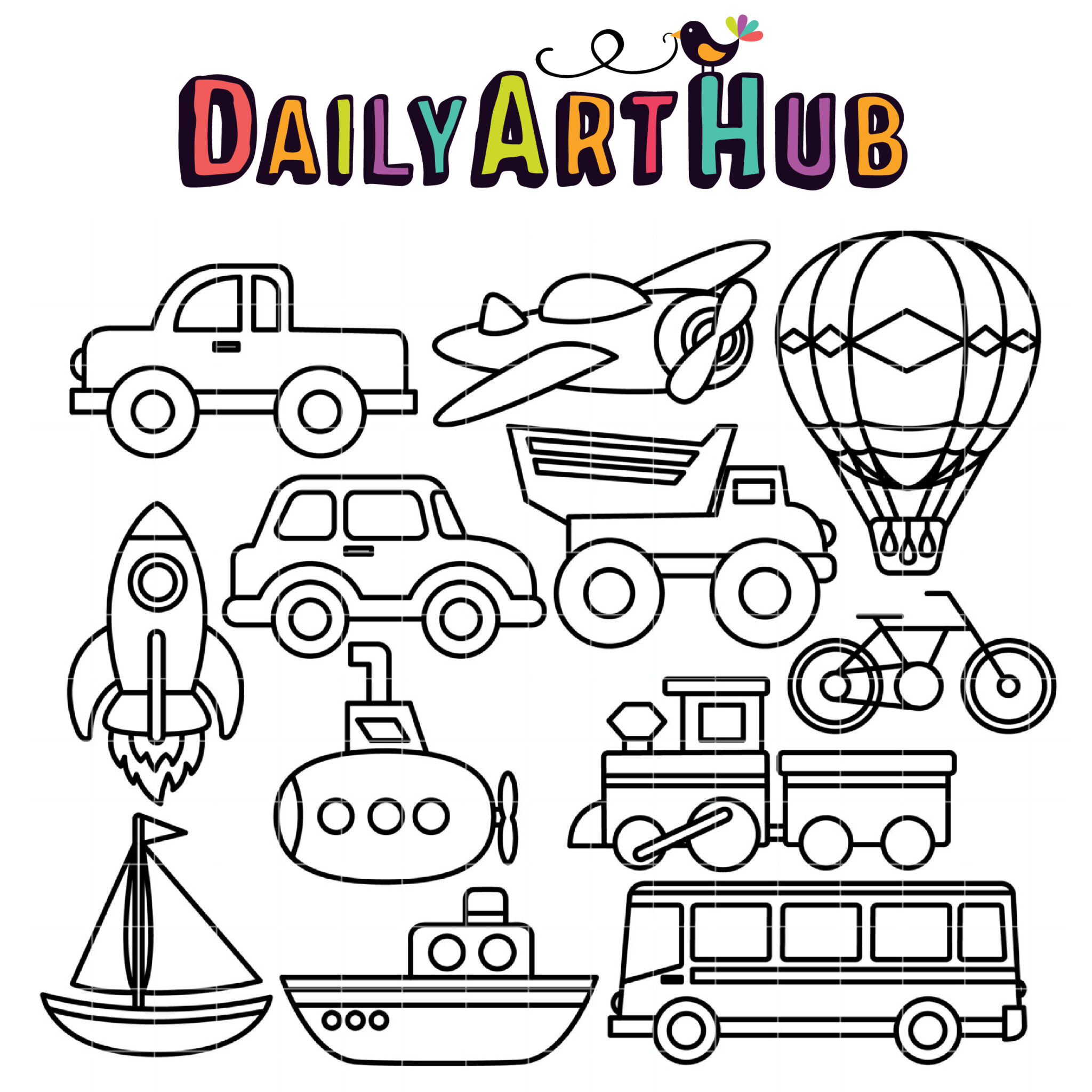Coloring book transportation clip art set â daily art hub graphics alphabets svg