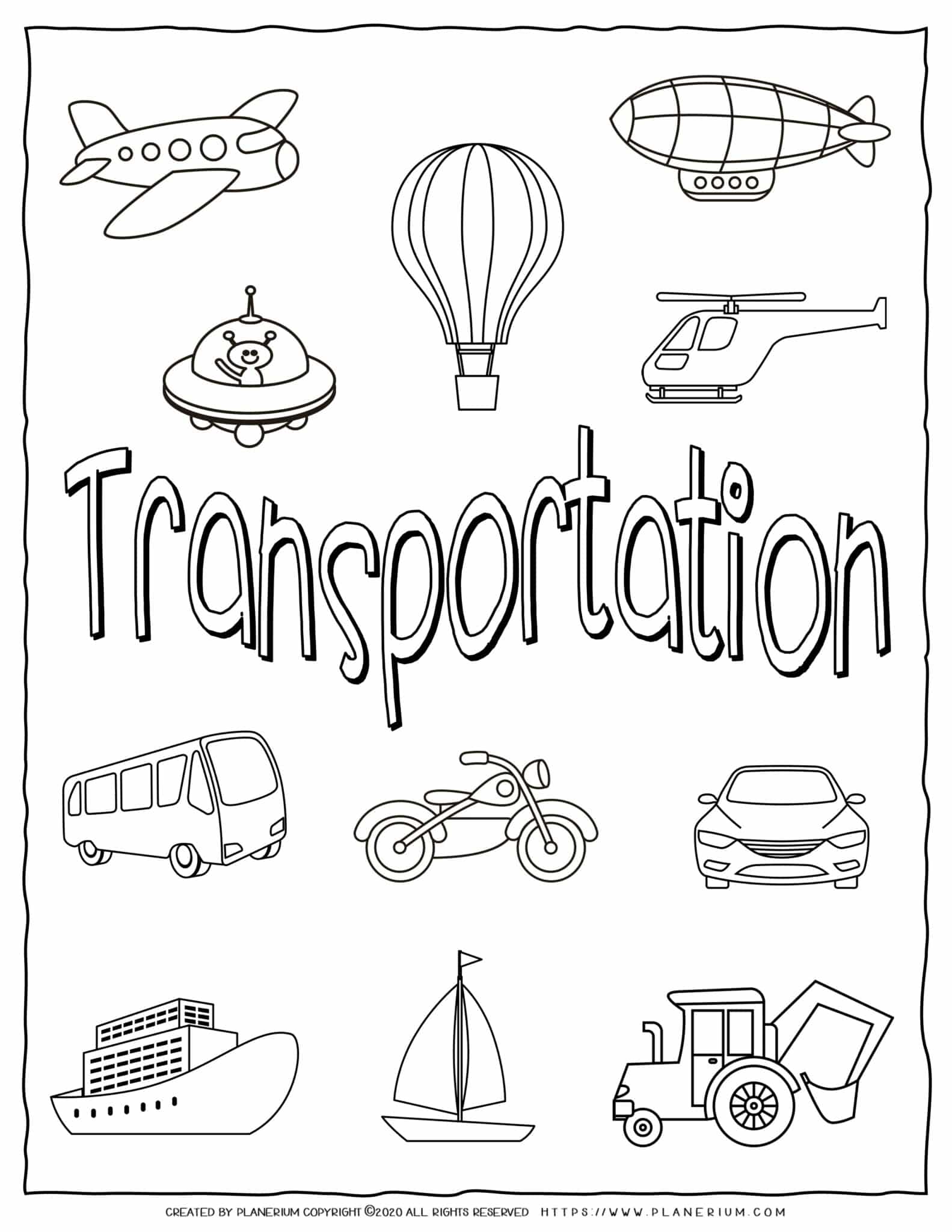 Transportation coloring page