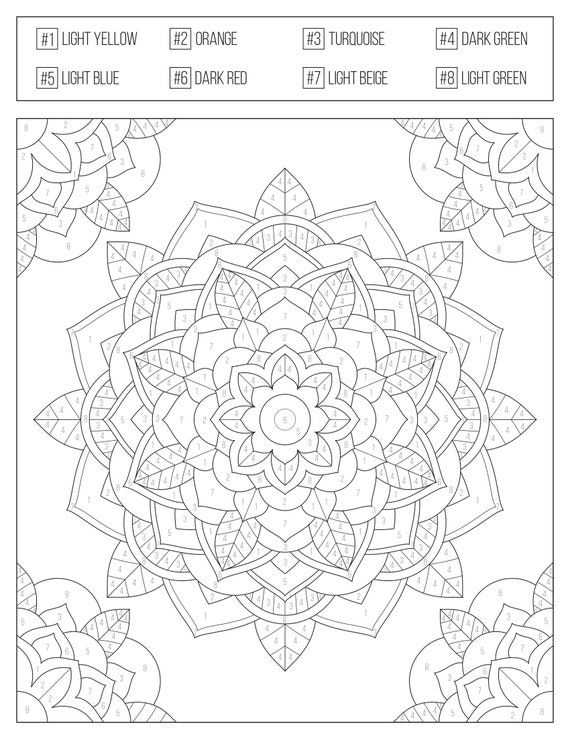 Color by numbers printable coloring book for adults teens etsy