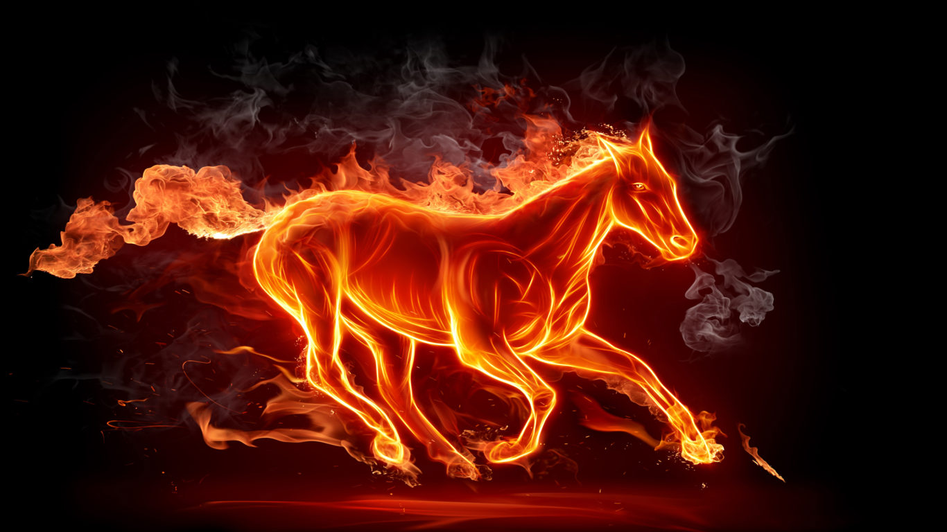 Image fire horse smoke dark background