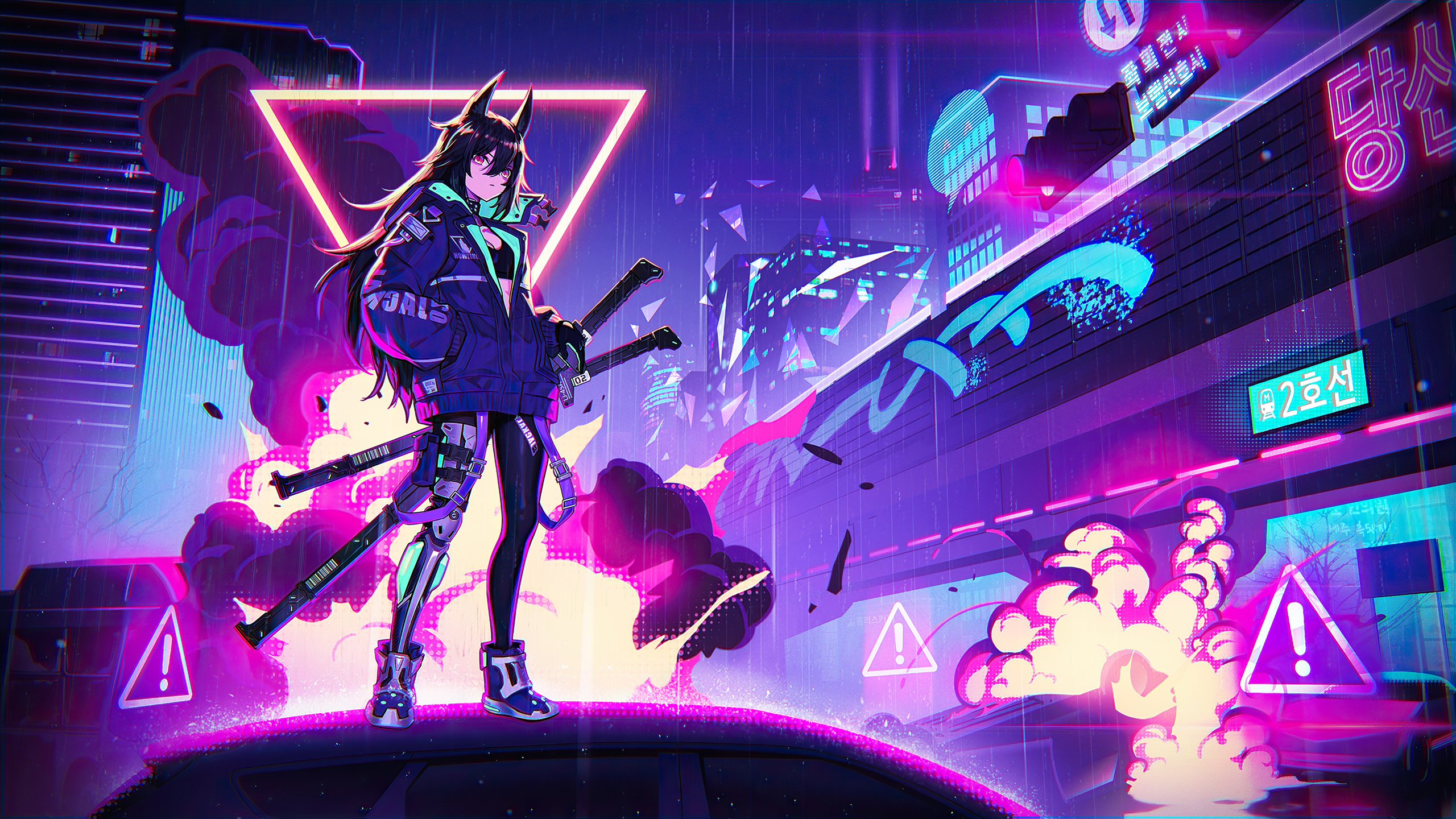 X katana anime girl neon k p resolution hd k wallpapers images backgrounds photos and pictures