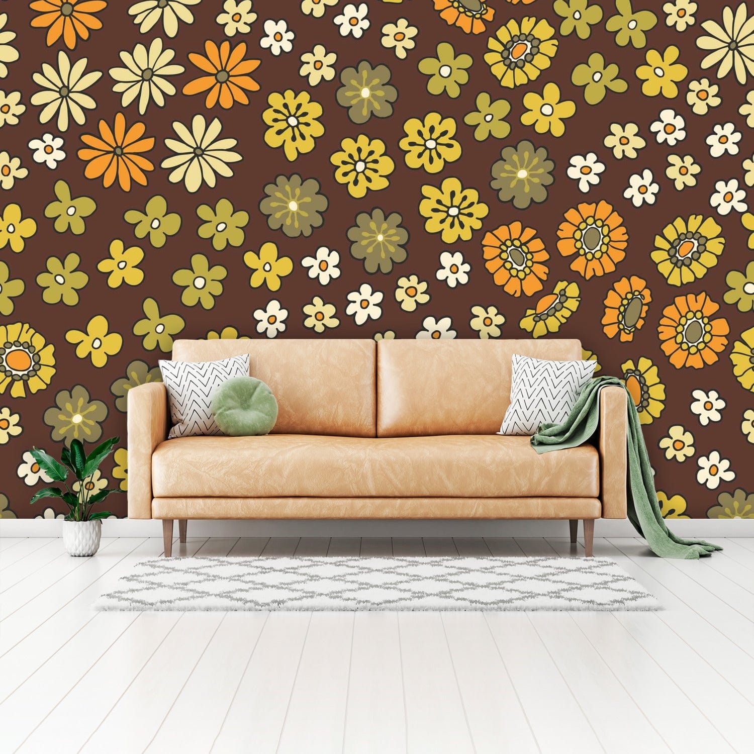 S mod daisy floral peel and stick wall mural â