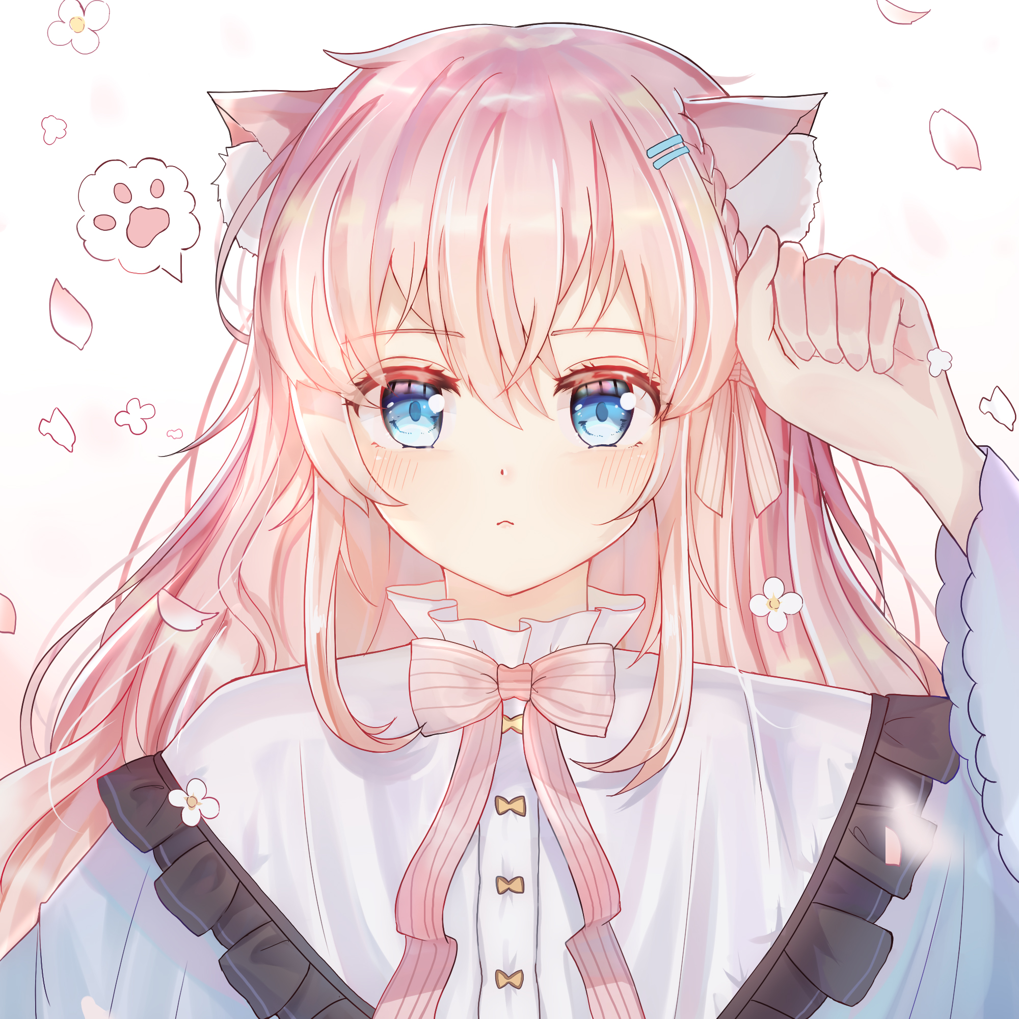 Download wallpaper x neko girl ears cute anime pink hd background