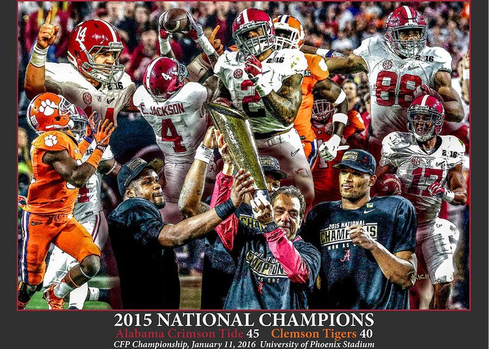 Alabama crimson tide dark gray background ncaa national champions college football greeting card by rich image