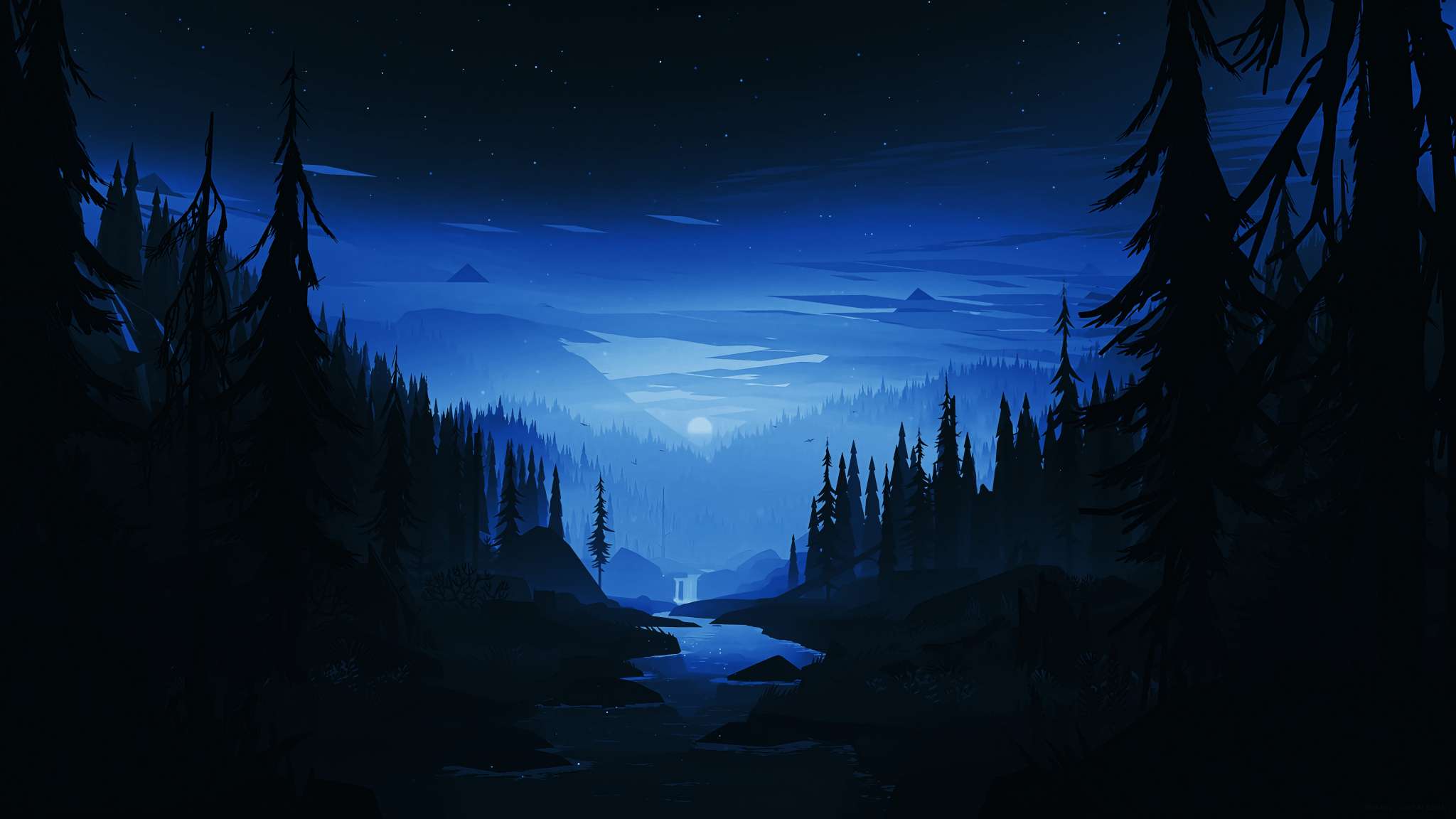 Download wallpaper x dark night river forest minimal art dual wide x hd background