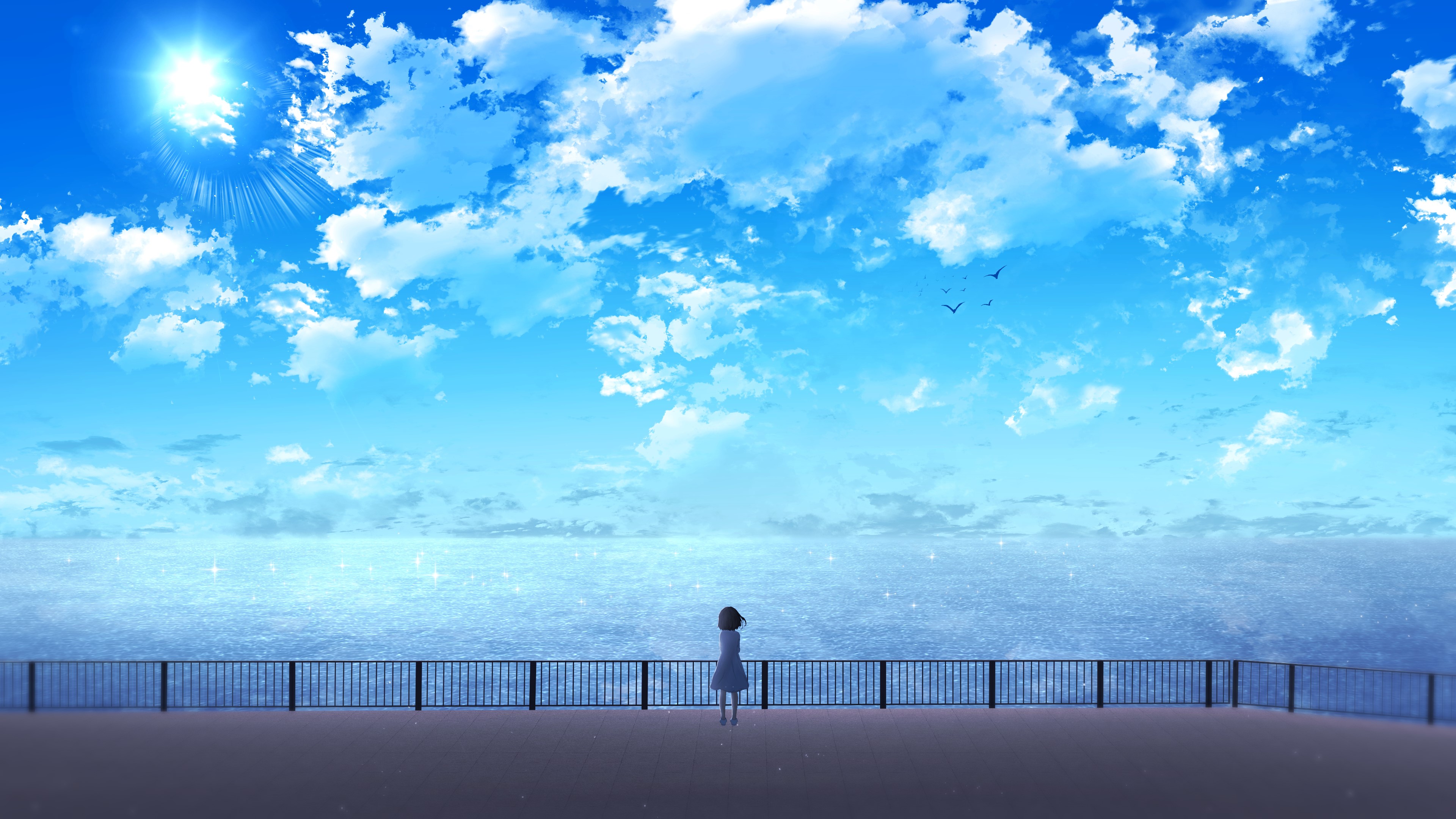 K landscape d clouds sky digital art anime