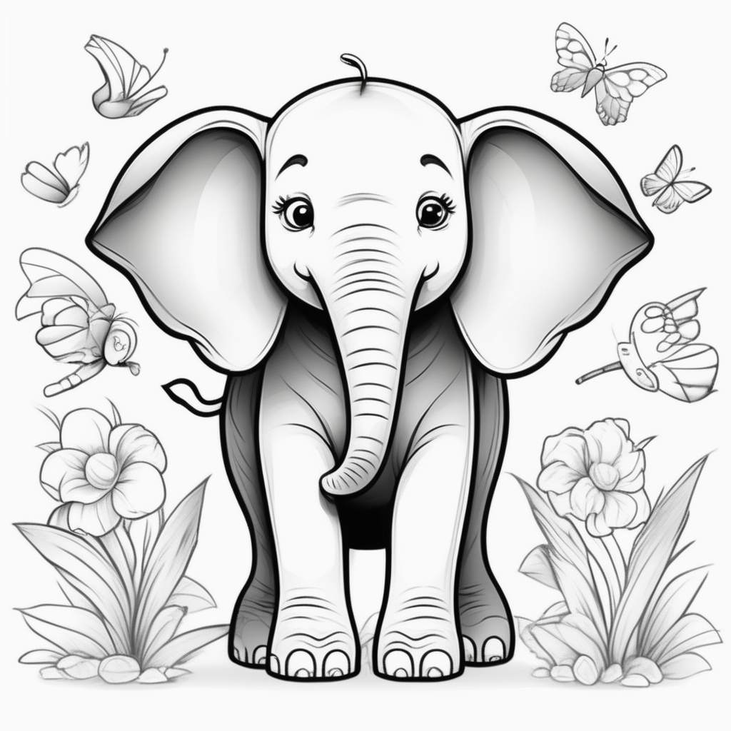 Drawing of a beautiful cute baby elephant