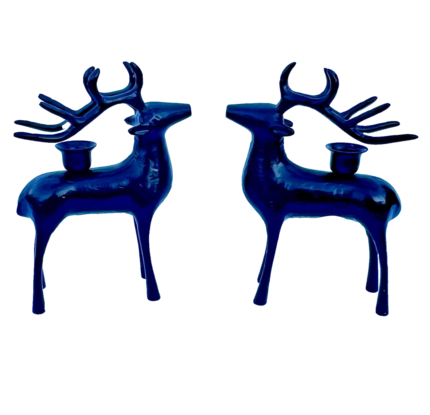 Pottery barn black metal textured reindeer deer taper candle holder set heavy
