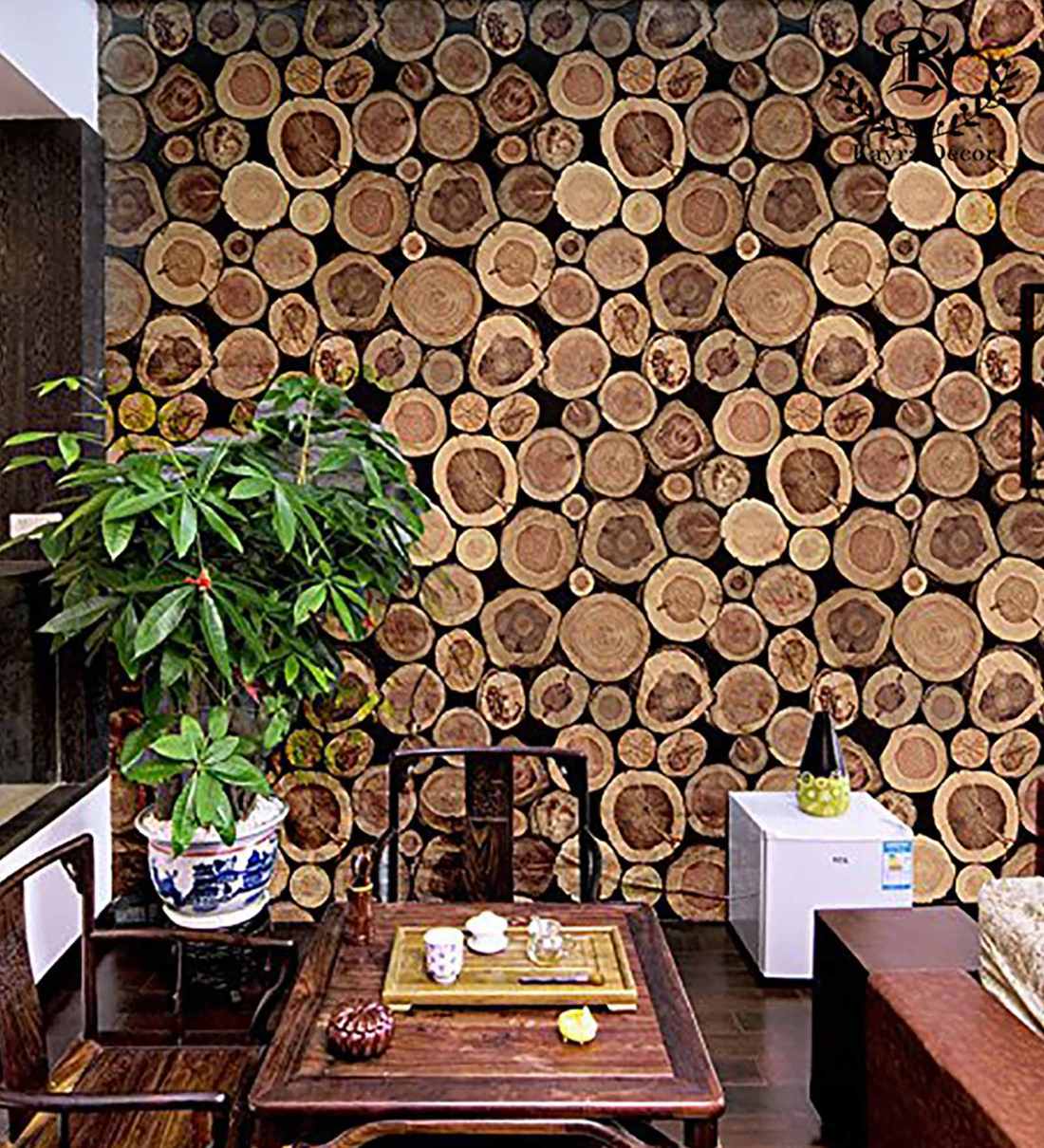 Buy brown textured vinyl pvc coated d natural wood block design wallpaper by kayra decor online
