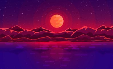 Moon rays red space sky abstract mountains pc desktop wallpaper wallpaper desktop wallpaper