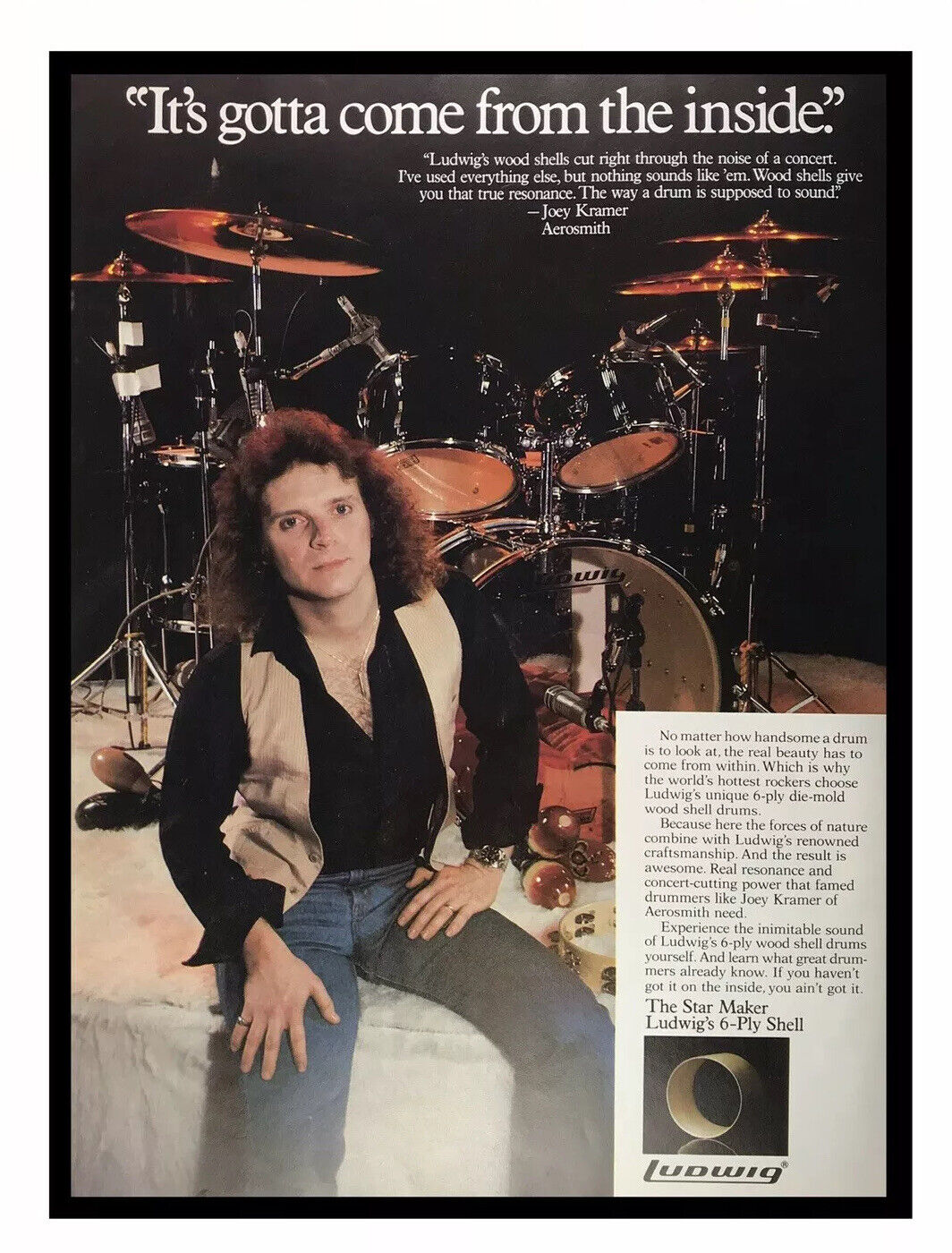 Aerosmith drummer joey kramer original print ad ludwig drums