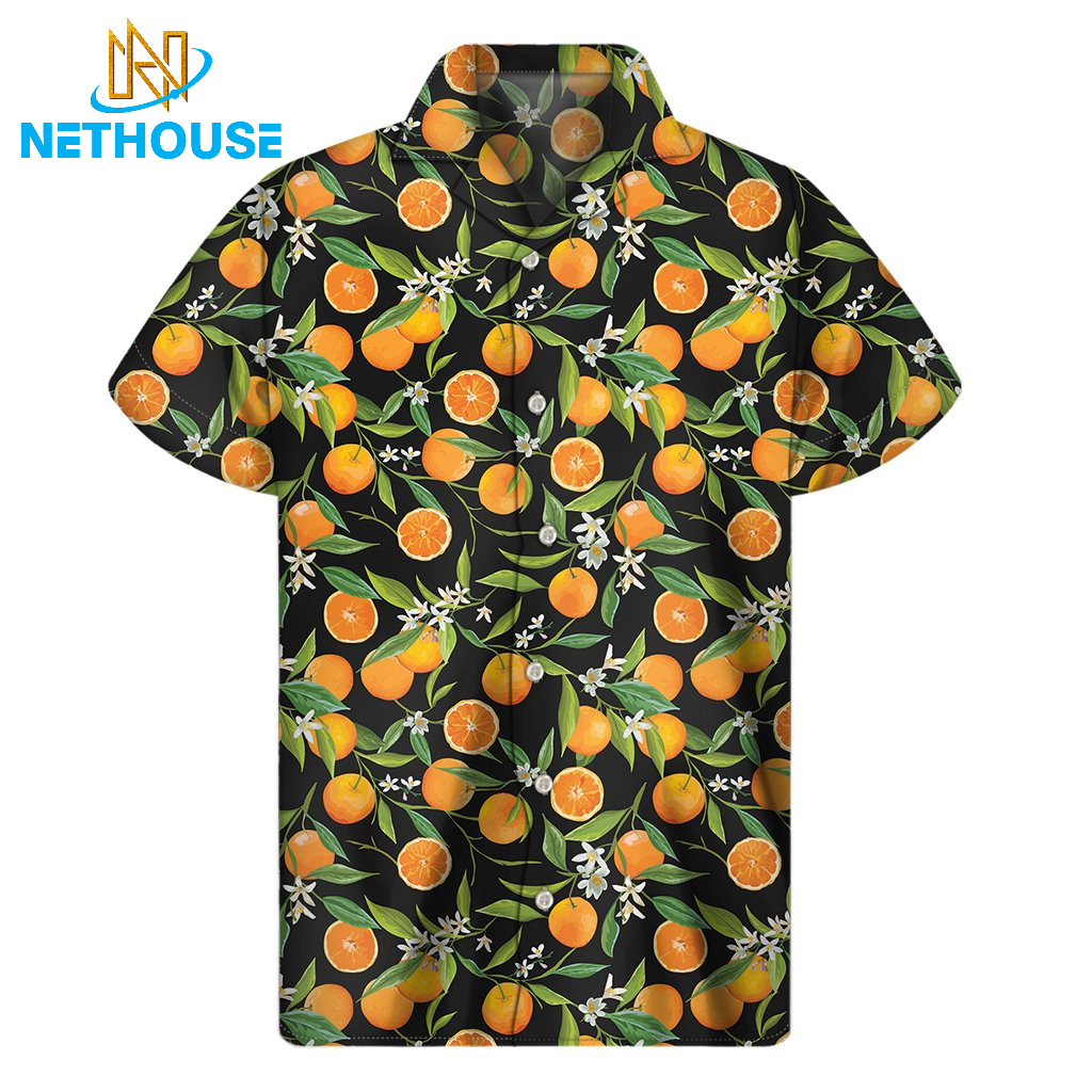 Orange hawaiian shirt colorful food fruit pattern print short sleeve tee unisex