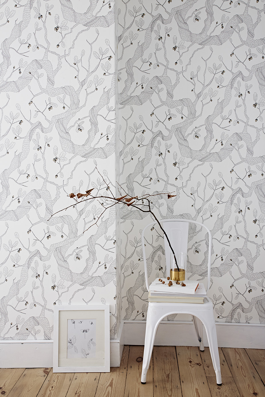 Oak tree white â abigail edwards hand drawn wallpapers fabrics and accessories
