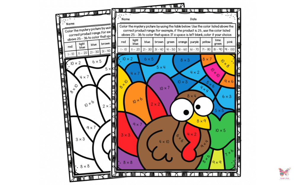 Thanksgiving color by number for multiplication