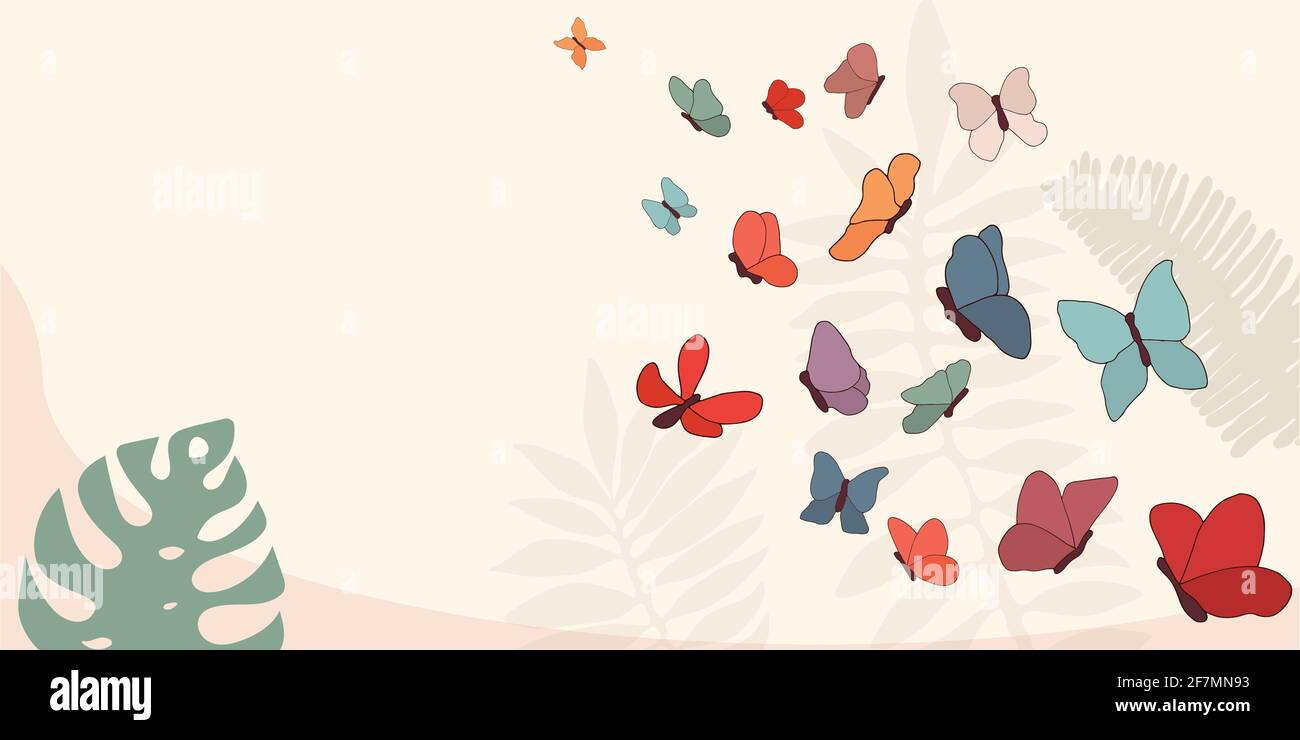Illustration background or backdrop with many hand drawn colorful abstract butterfliestrendy art wallpaper decoration with beautiful flying butterfly stock vector image art