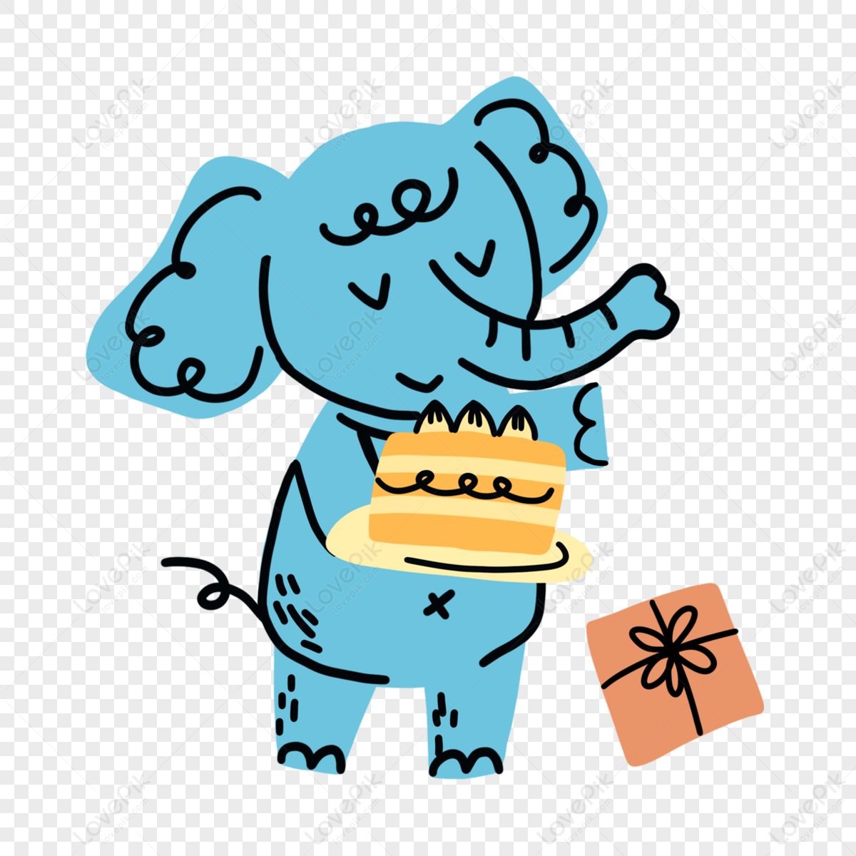 Blue elephant border illustration png picture and clipart image for free download