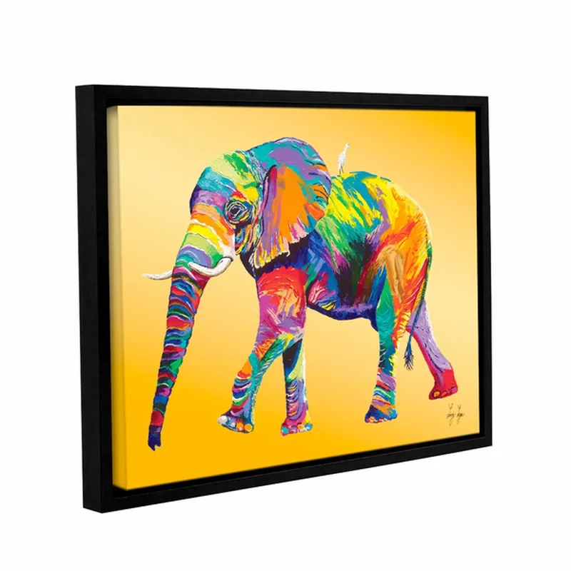Colorful elephant on yellow background graphic on canvas decor wall art painting
