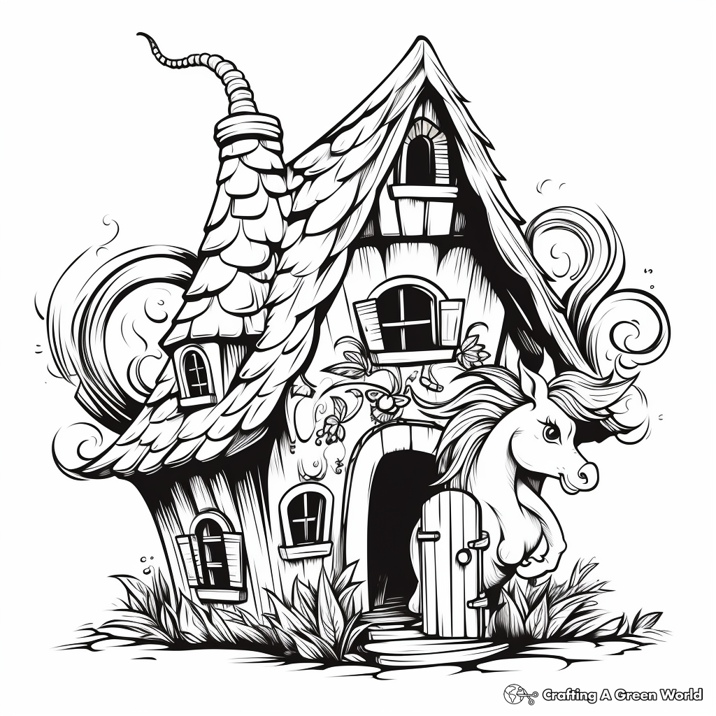 Unicorn house coloring pages