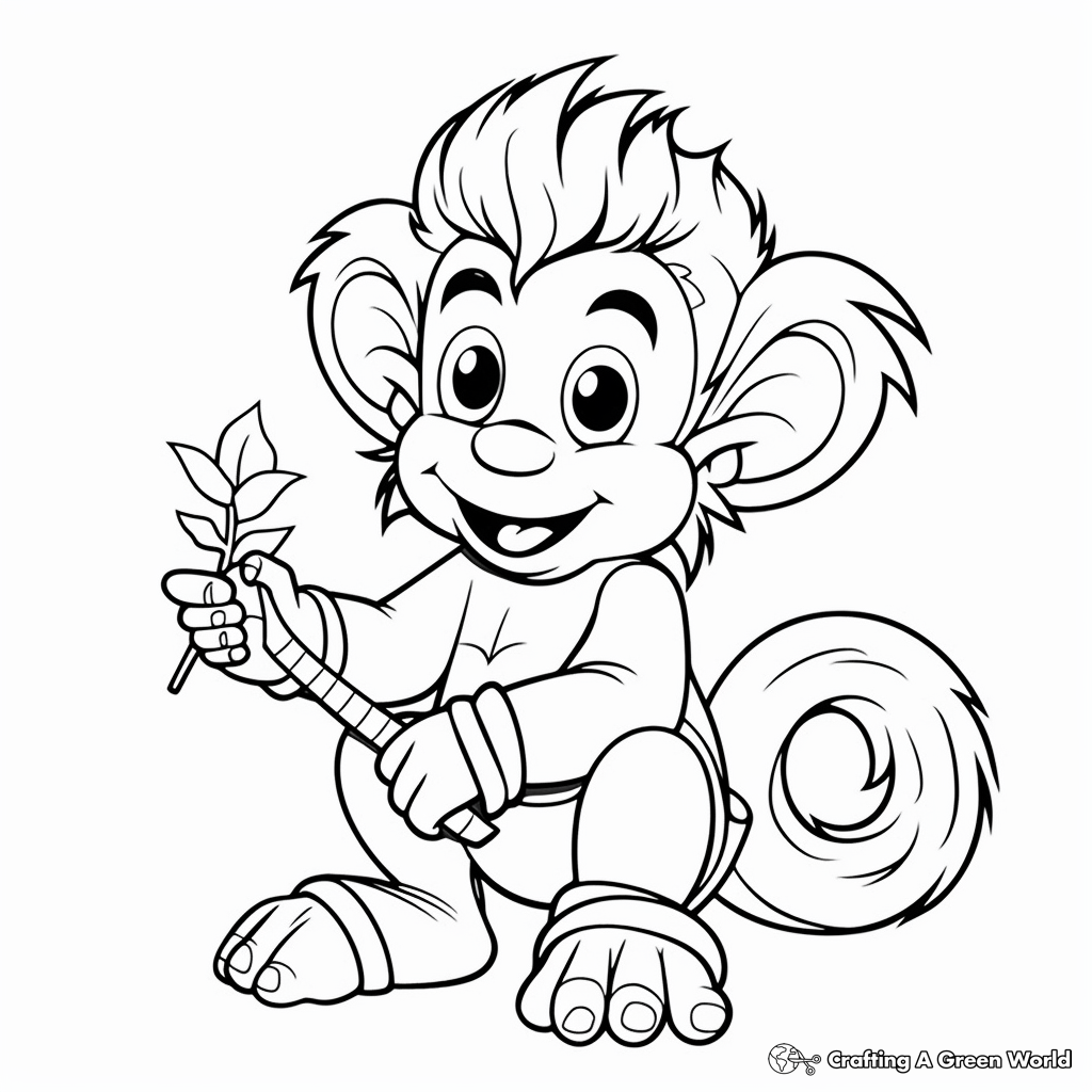 Monkey with banana coloring pages
