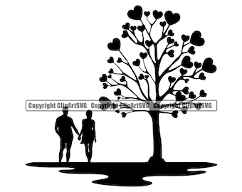 Heart tree couple love holding hands family care leaf nature