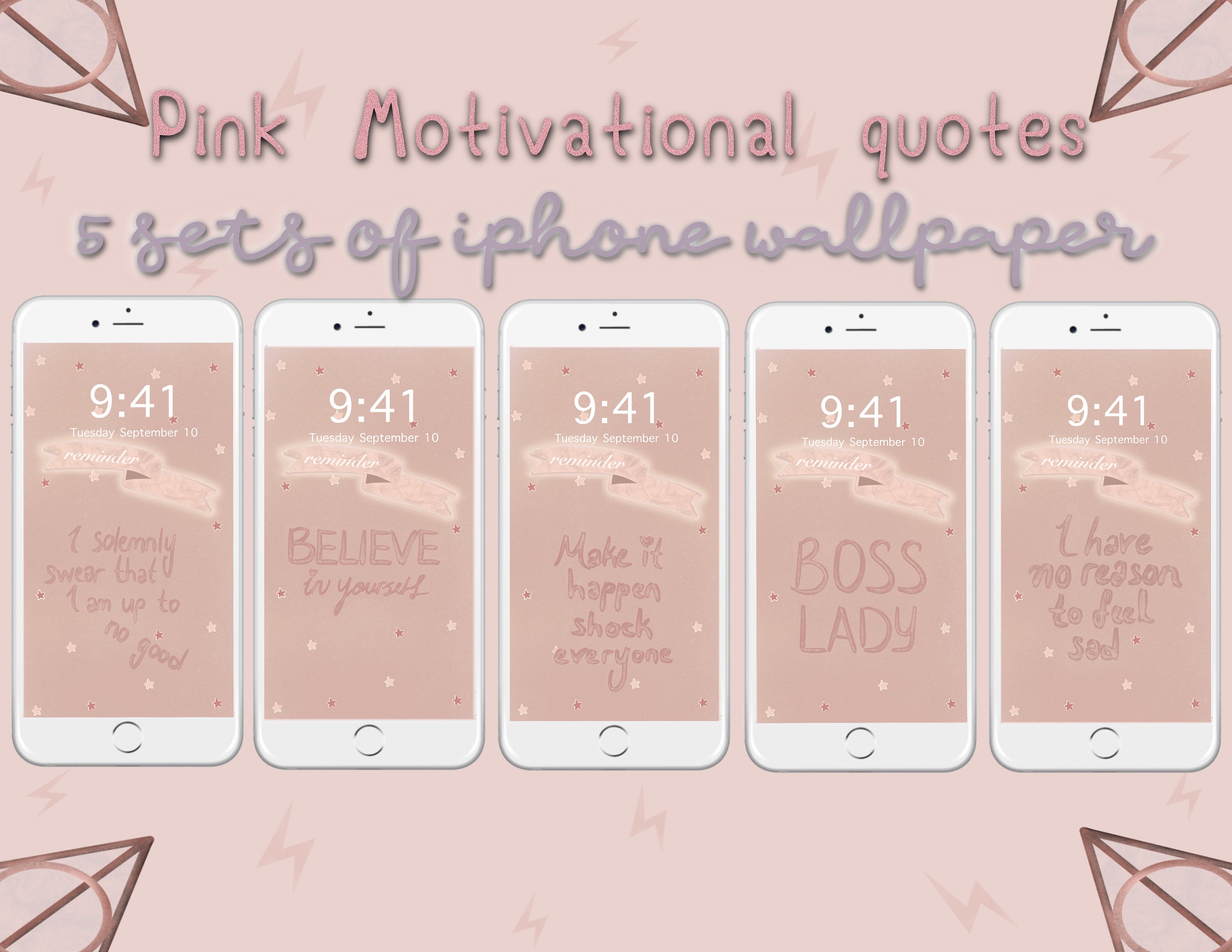 Sets of aesthetic pink motivational quotes iphone wallpaper