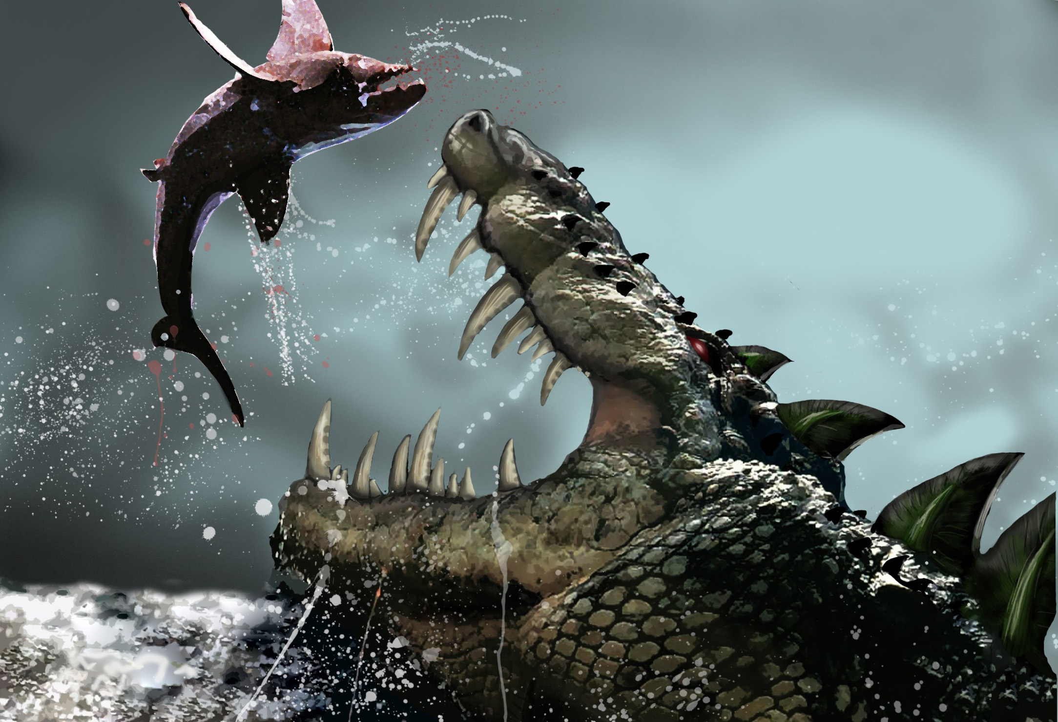 Fantasy art creatures alligator huge fish wallpapers hd desktop and mobile backgrounds